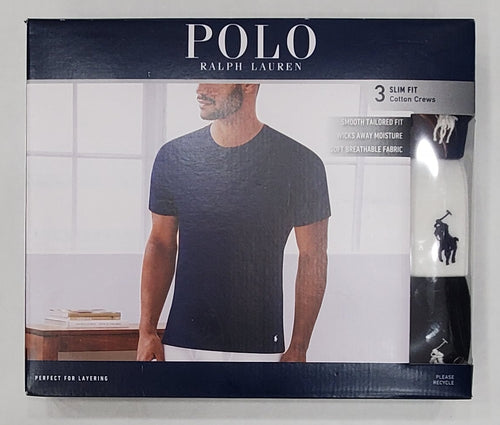 Polo Ralph Lauren Slim Fit 3 Pack Crew Neck Mixed Color Tee (Navy/White/Black)