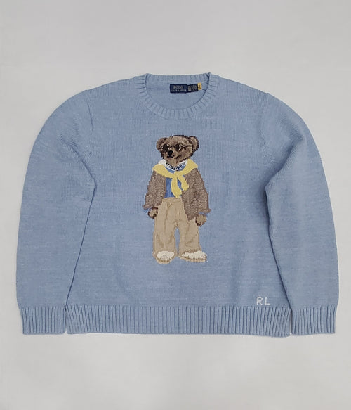 Nwt Polo Ralph Lauren Women's Blue Teddy Bear Cotton Sweater