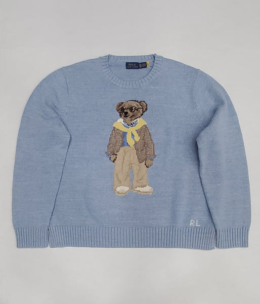 Nwt Polo Ralph Lauren Women's Blue Teddy Bear Cotton Sweater