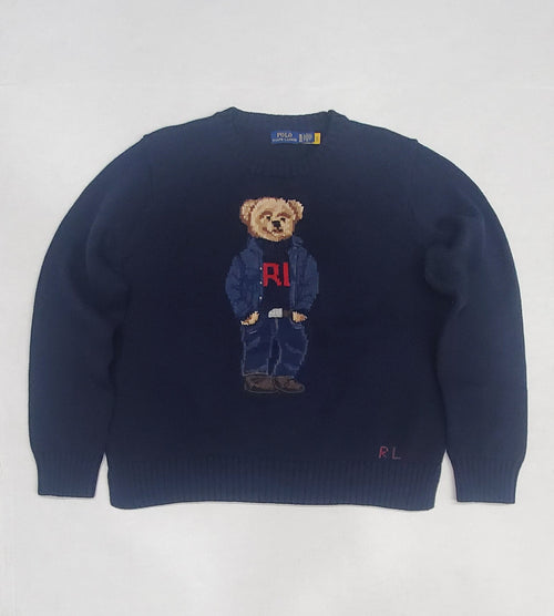 Nwt Polo Ralph Lauren Women's Navy Blue Teddy Bear Cotton Sweater