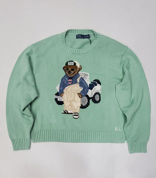 Nwt Polo Ralph Lauren Women's Green Teddy Bear Cotton Sweater