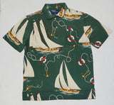 Nwt Polo Ralph Lauren Green Allover Sailboat Print Classic Fit Polo