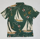 Nwt Polo Ralph Lauren Green Allover Sailboat Print Classic Fit Polo