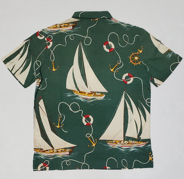 Nwt Polo Ralph Lauren Green Allover Sailboat Print Classic Fit Polo