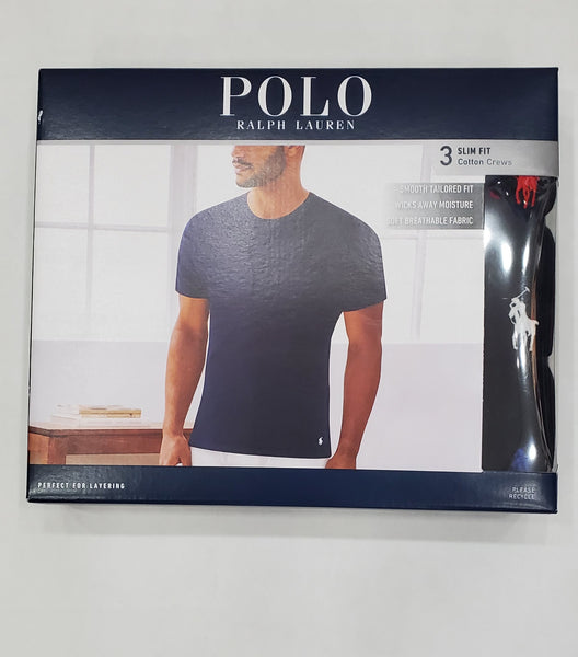Polo Ralph Lauren Slim Fit 3 Pack Crew Neck Mixed Color Tee (Blk Red Pony/Blk White Pony / Blk  Royal Blue Pony) - Unique Style