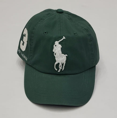 Nwt Polo Ralph Lauren Green Big PONY # 3 Leather Strap Adjustable Hat