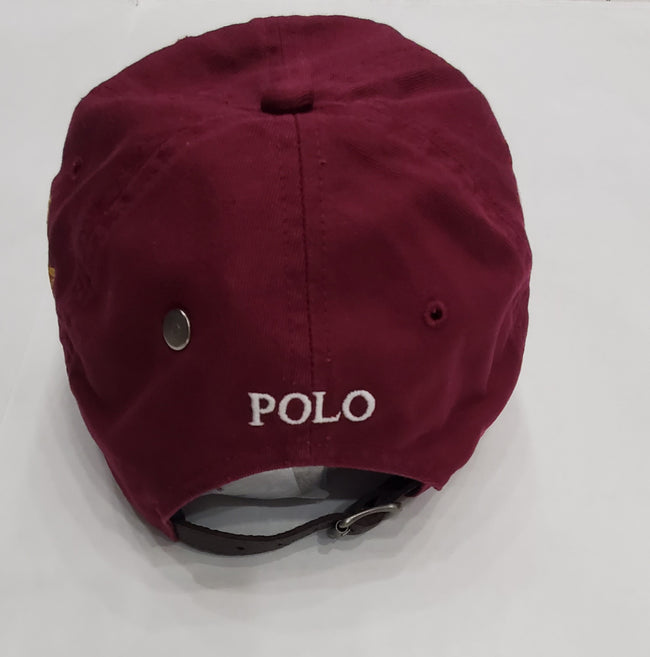 Nwt Polo Ralph Lauren Burgundy Big PONY # 3 Leather Strap Adjustable Hat