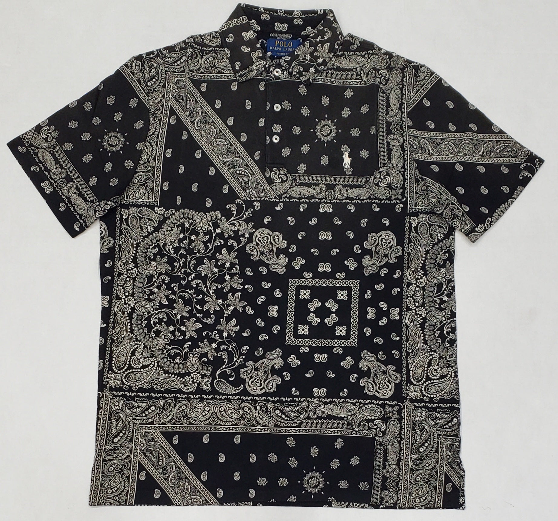 Nwt Polo Ralph Lauren Black Bandana Print Classic Fit Polo