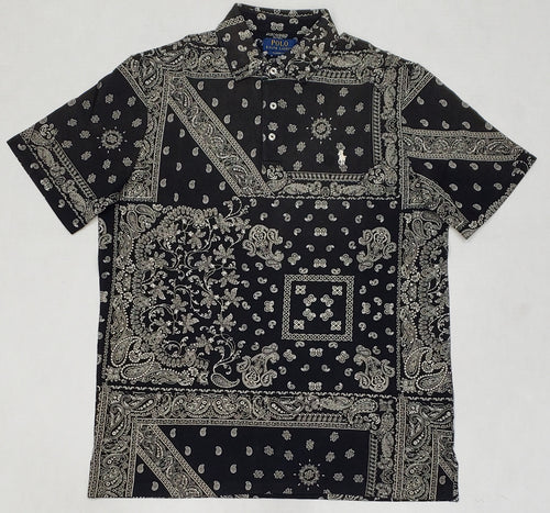 Nwt Polo Ralph Lauren Black Bandana Print Classic Fit Polo