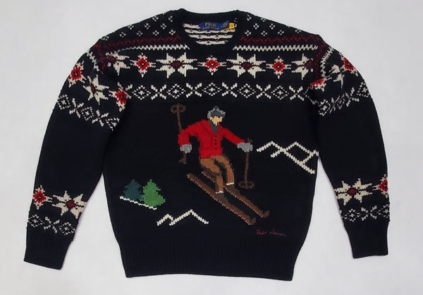 Nwt Polo Ralph Lauren Black Skier Wool Crewneck Sweater
