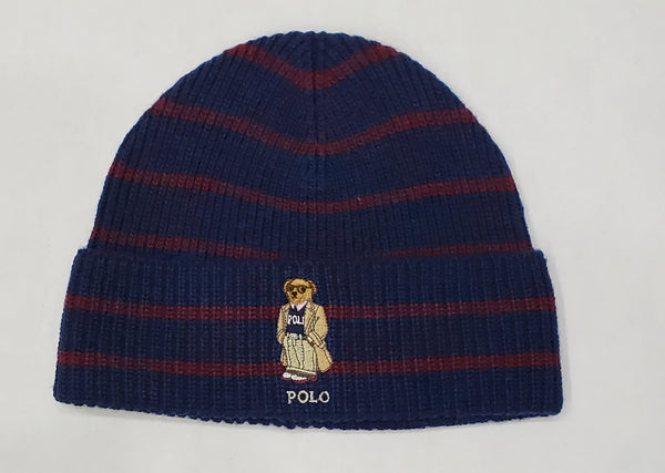 Nwt Polo Ralph Lauren Navy Stripe Burgundy Grandpa Teddy Bear Skully