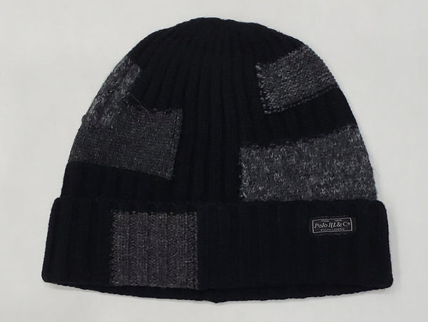 Nwt Polo Ralph Lauren Black Patchwork Wool Beanie