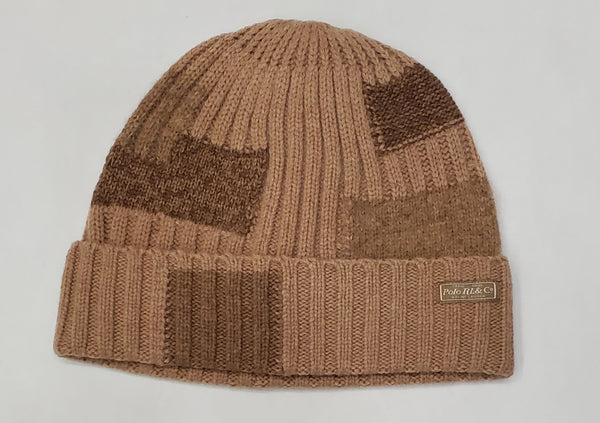 Nwt Polo Ralph Lauren Tan Patchwork Wool Beanie