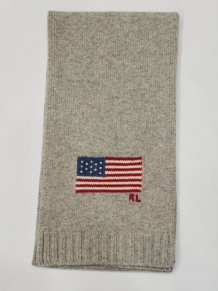 Nwt Polo Ralph Lauren Grey American Flag Scarf
