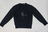 Nwt Polo Ralph Lauren Black Leather Big Pony Knit Sweatshirt