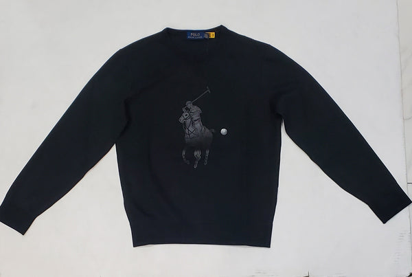 Nwt Polo Ralph Lauren Black Leather Big Pony Knit Sweatshirt