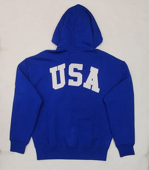 NWT Polo Ralph Lauren Royal Blue USA American Flag Patch Hoodie