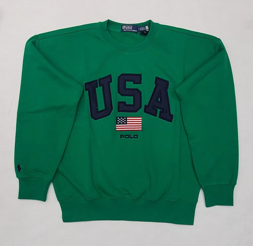 Nwt Polo Ralph Lauren Green USA American Flag Vintage Fit Crewneck Sweatshirt