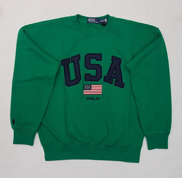 Nwt Polo Ralph Lauren Green USA American Flag Vintage Fit Crewneck Sweatshirt