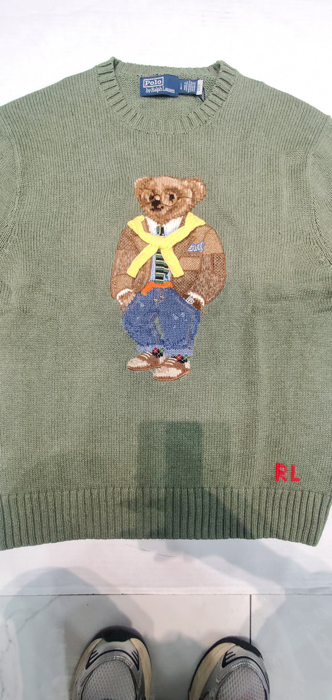 Nwt Polo Ralph Lauren Olive Teddy Bear Cotton Sweater