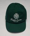 Green Polo Ralph Lauren New York crest embroidered adjustable hat with curved brim and classic design.