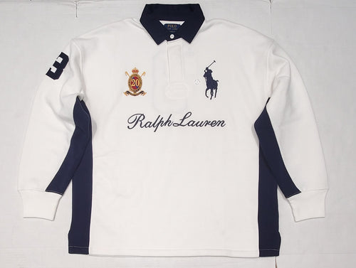 Nwt Polo Ralph Lauren White Blue Big Pony Shield #3 Classic Fit Long Sleeve Rugby - Unique Style