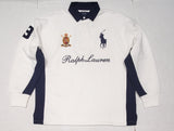 Nwt Polo Ralph Lauren White Blue Big Pony Shield #3 Classic Fit Long Sleeve Rugby - Unique Style