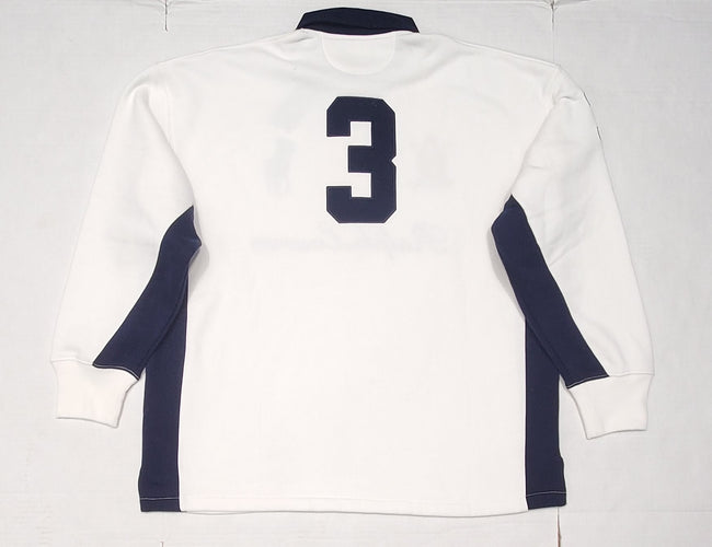 Nwt Polo Ralph Lauren White Blue Big Pony Shield #3 Classic Fit Long Sleeve Rugby - Unique Style