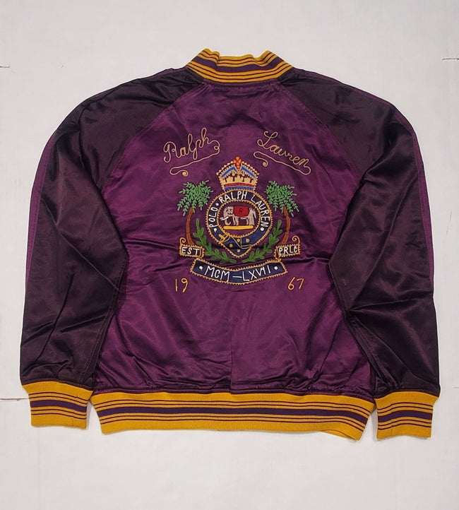 Nwt Polo Ralph Lauren Purple Crest Embroidered Satin Jacket - Unique Style