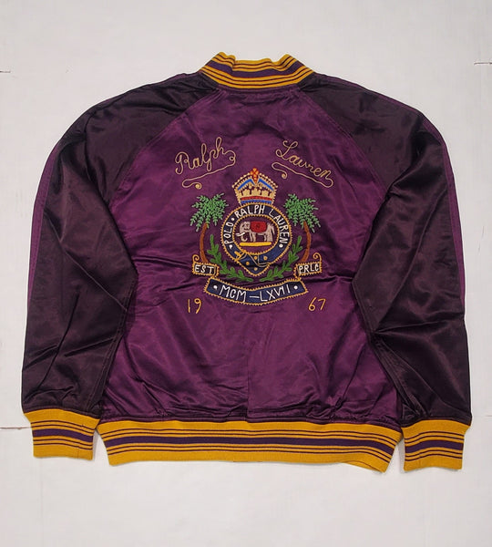 Nwt Polo Ralph Lauren Purple Crest Embroidered Satin Jacket - Unique Style