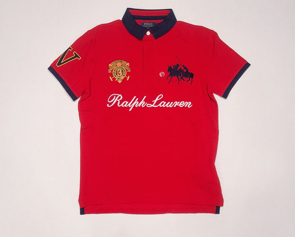 Nwt Polo Ralph Lauren Red/Navy Crest Custom Fit Polo - Unique Style