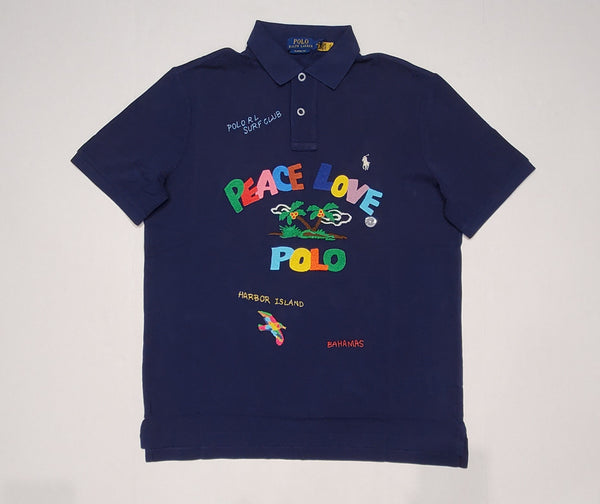 Nwt Polo Ralph Lauren Navy Peace Love Embroidered  Classic Fit Polo - Unique Style