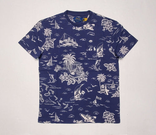 Nwt Polo Ralph Lauren Navy Blue Allover Print Tropical Classic Fit Tee - Unique Style