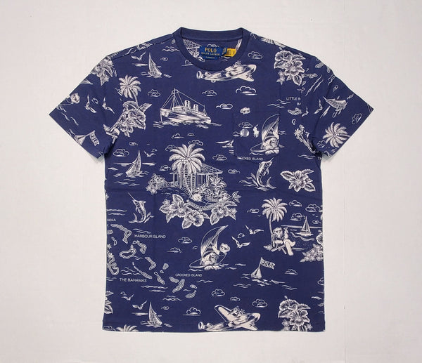 Nwt Polo Ralph Lauren Navy Blue Allover Print Tropical Classic Fit Tee - Unique Style