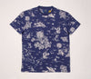 Navy blue Polo Ralph Lauren tropical print classic fit T-shirt with allover floral design, casual men's tee.