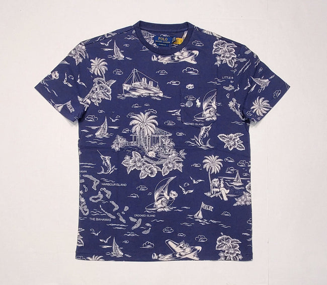 Nwt Polo Ralph Lauren Navy Blue Allover Print Tropical Classic Fit Tee - Unique Style