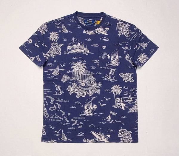 Nwt Polo Ralph Lauren Navy Blue Allover Print Tropical Classic Fit Tee - Unique Style