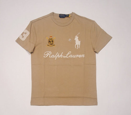 Nwt Polo Ralph Lauren Khaki Embroidered Big Pony #3 Spellout Crest Classic Fit Tee