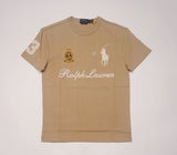 Nwt Polo Ralph Lauren Khaki Embroidered Big Pony #3 Spellout Crest Classic Fit Tee