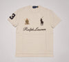 Nwt Polo Ralph Lauren Beige Embroidered Big Pony #3 Spellout Crest Classic Fit Tee