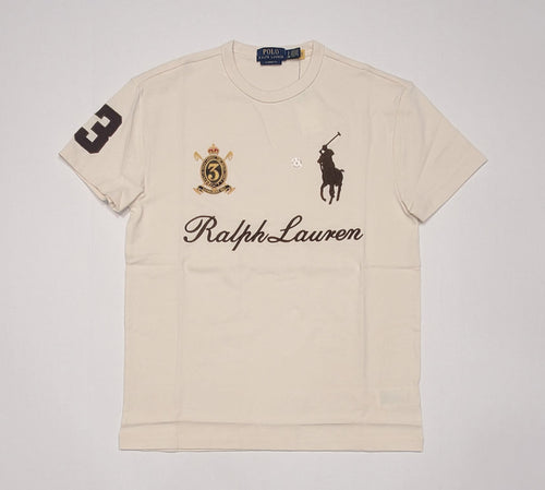 Nwt Polo Ralph Lauren Beige Embroidered Big Pony #3 Spellout Crest Classic Fit Tee