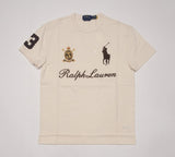Nwt Polo Ralph Lauren Beige Embroidered Big Pony #3 Spellout Crest Classic Fit Tee