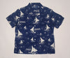 Nwt Polo Ralph Lauren Navy Allover Sailboat Print Classic Fit Short Sleeve Button Up