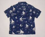 Nwt Polo Ralph Lauren Navy Allover Sailboat Print Classic Fit Short Sleeve Button Up