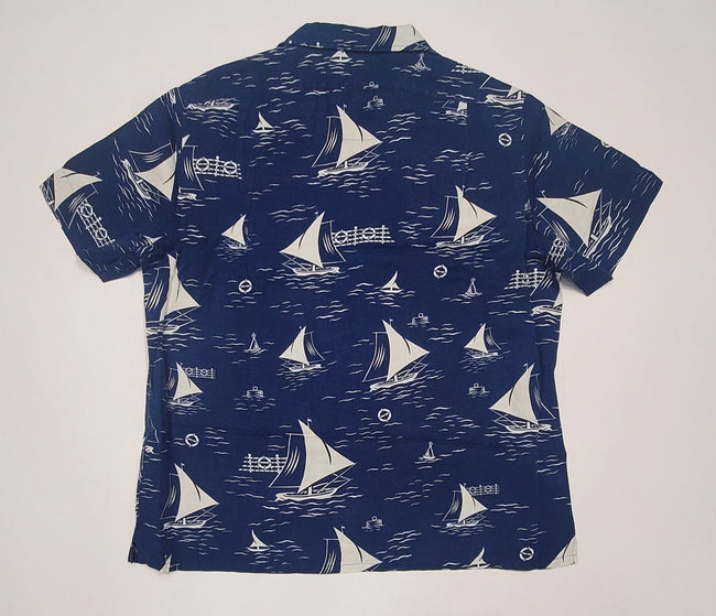 Nwt Polo Ralph Lauren Navy Allover Sailboat Print Classic Fit Short Sleeve Button Up
