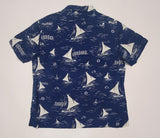 Nwt Polo Ralph Lauren Navy Allover Sailboat Print Classic Fit Short Sleeve Button Up