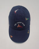 Nwt Polo Ralph Lauren Navy Blue Linen Embroidered Nautical Flag  Adjustable Leather Strap Back Hat