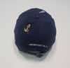 Navy blue linen Polo Ralph Lauren nautical flag embroidered adjustable leather strap back hat, stylish and lightweight for summer.