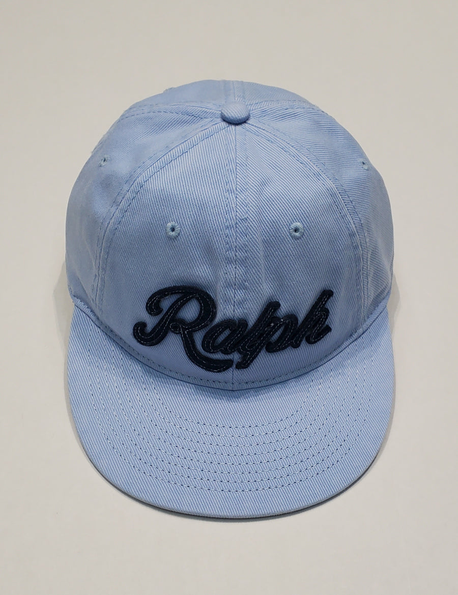 Light blue Polo Ralph Lauren adjustable strap back hat with 'Ralph' patch, casual and stylish headwear for men.