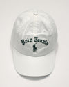 White Polo Ralph Lauren tennis hat with adjustable strap back, classic polo branding, and casual sporty style.